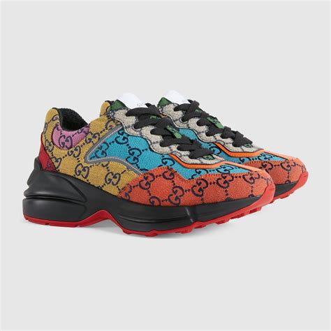 gucci sneakers red back|Gucci multicolor gg rhyton sneakers.